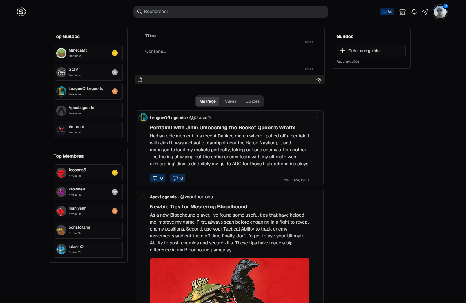 Page d'accueil de Social Quest