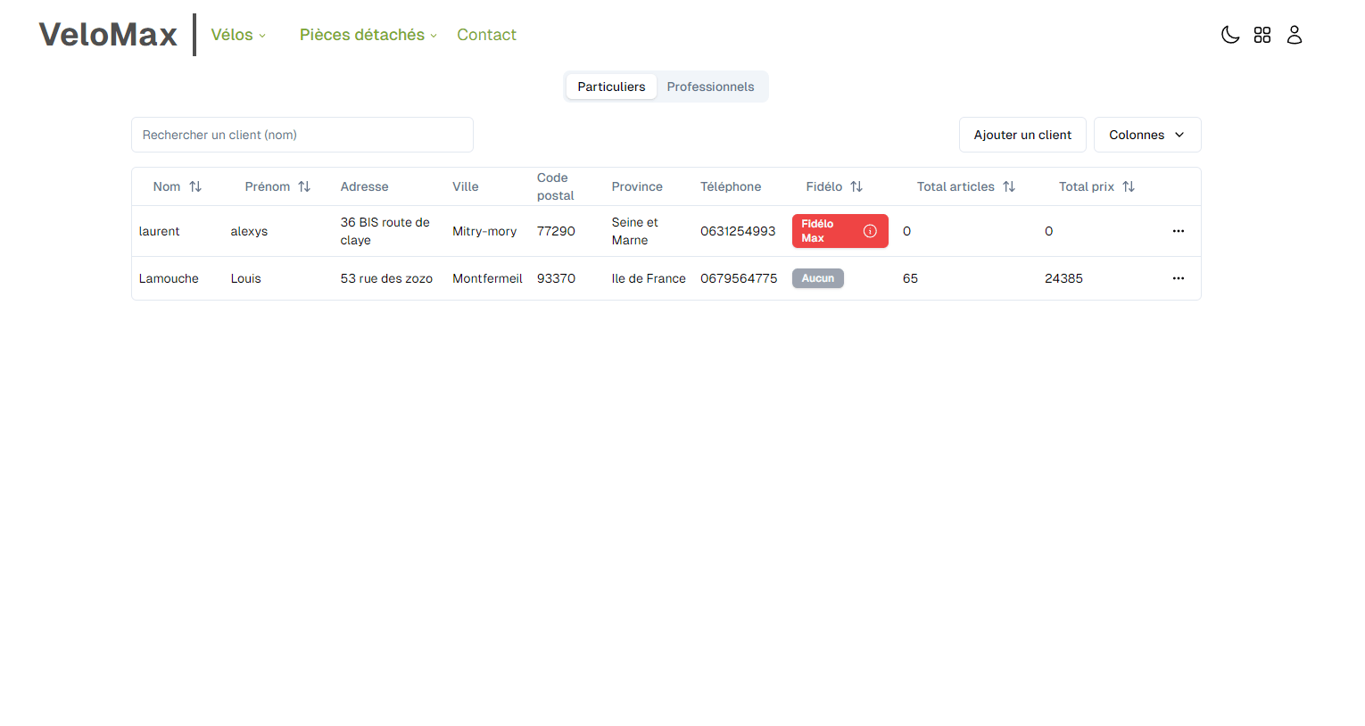Admin - Gestion des clients